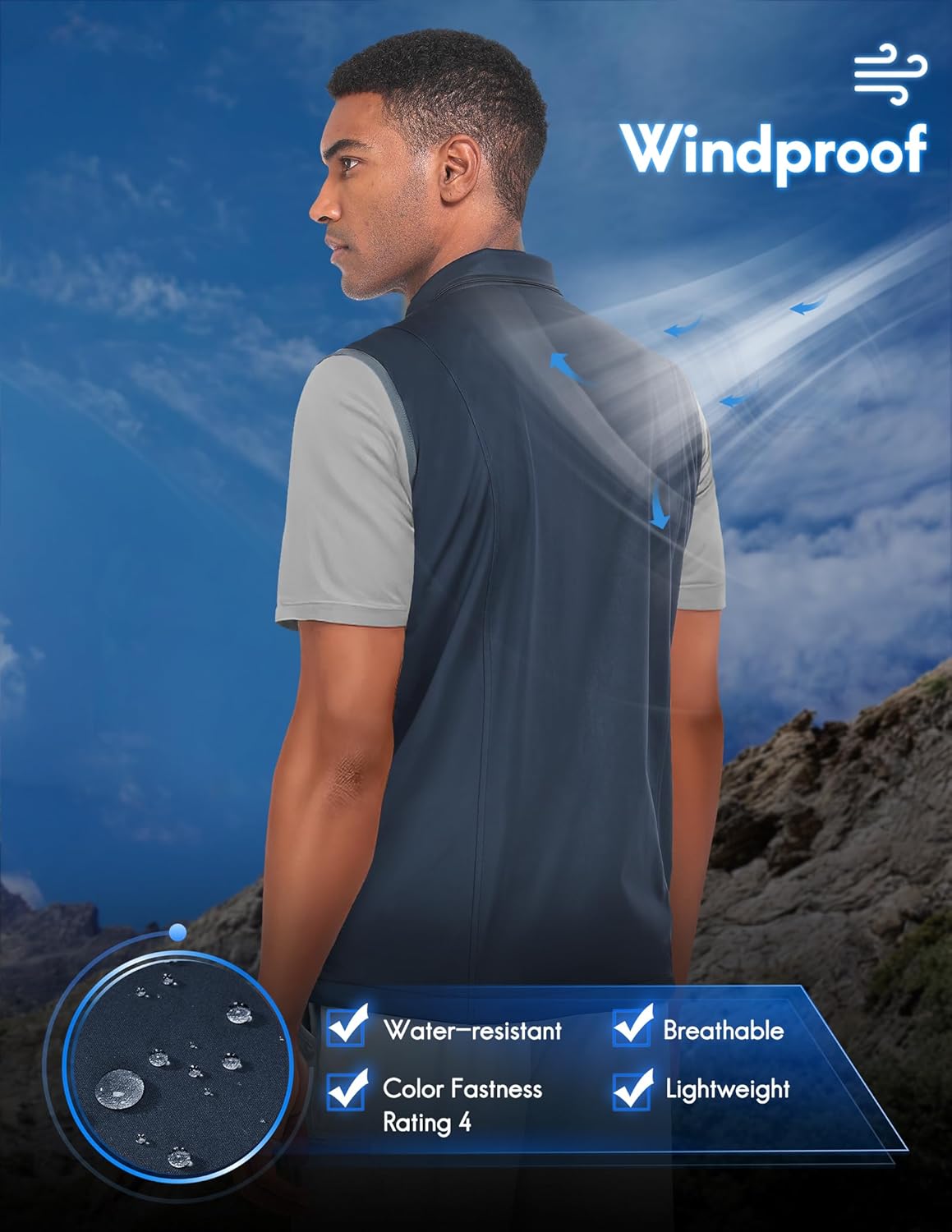 Haimont Men's Lightweight Vest Windproof Sleeveless Jacket Outerwear Multi-Pockets Zip Up for Hiking Running - Image 4