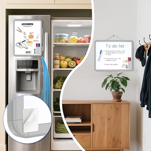 Vista 60 de MaxGear Pizarra pequeña de borrado en seco, pizarra blanca colgante de doble cara de 14 x 11 pulgadas para pared, mini pizarra blanca con 3 Blanco