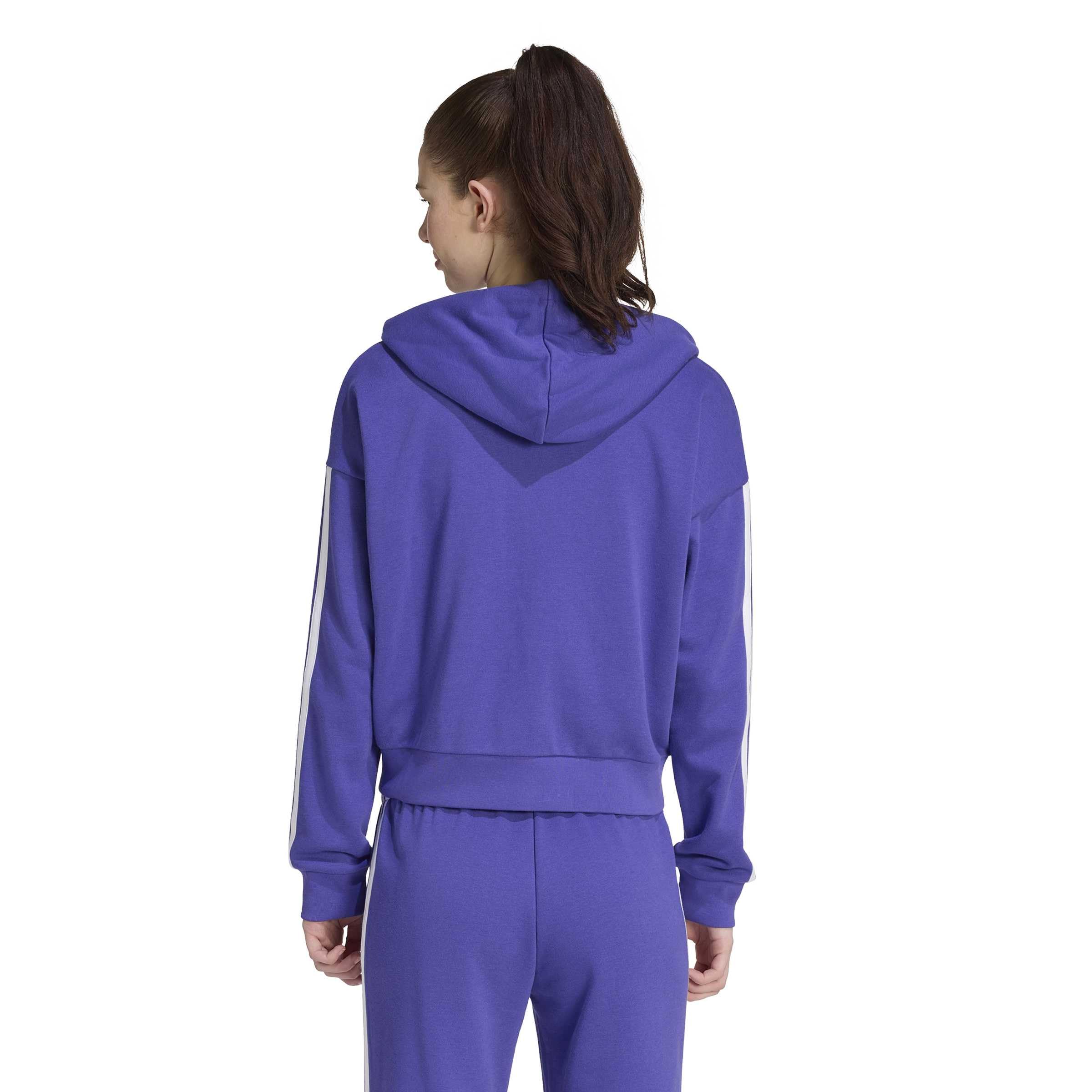 adidas Mujer Essentials 3-Stripes French Terry Full Zip Hoodie Sweatshirt, Pure Purple/White, XS