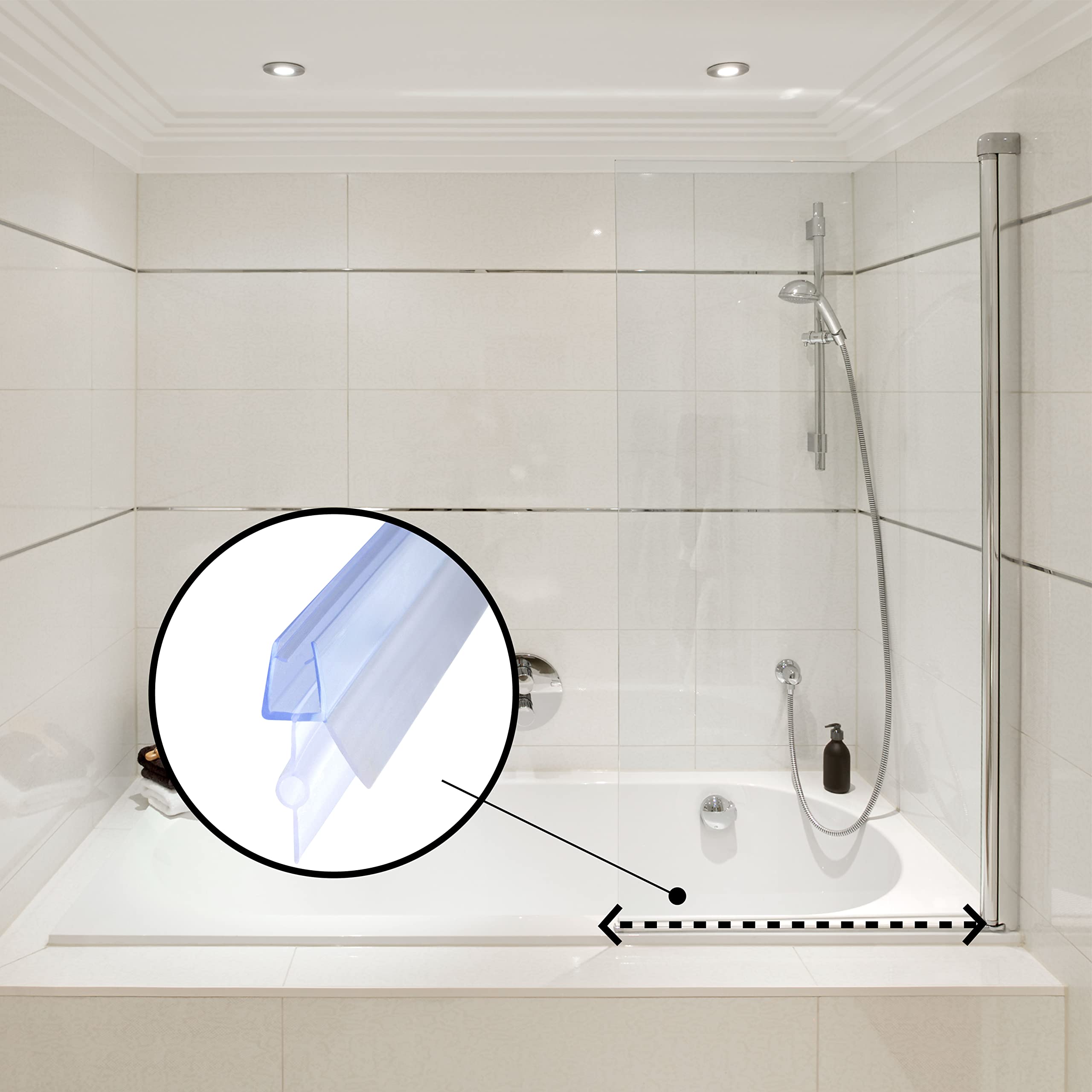 DOPPOSO BB6-100 Shower Seal 2 x 100 cm Replacement Seal for 4 mm / 5 mm / 6 mm Shower Cubicles Bath with Extended Rubber Lips Glass Door Shower Seal Glass Thickness - Image 3