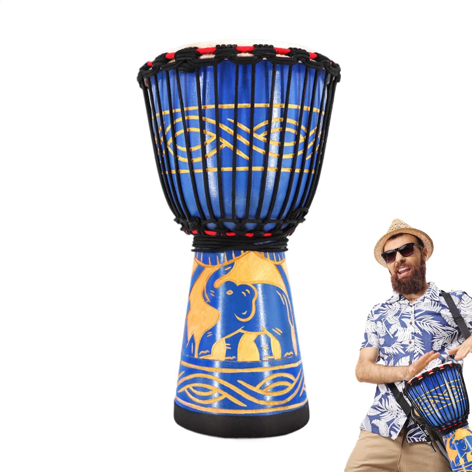 Bongo Drum, Bongo Drums Adulti - Tamburo a mano multicolore da 8 pollici con intagli a mano | Strumenti a percussione, decorazione musicale artistica per spettacoli scenici, attività, lezioni