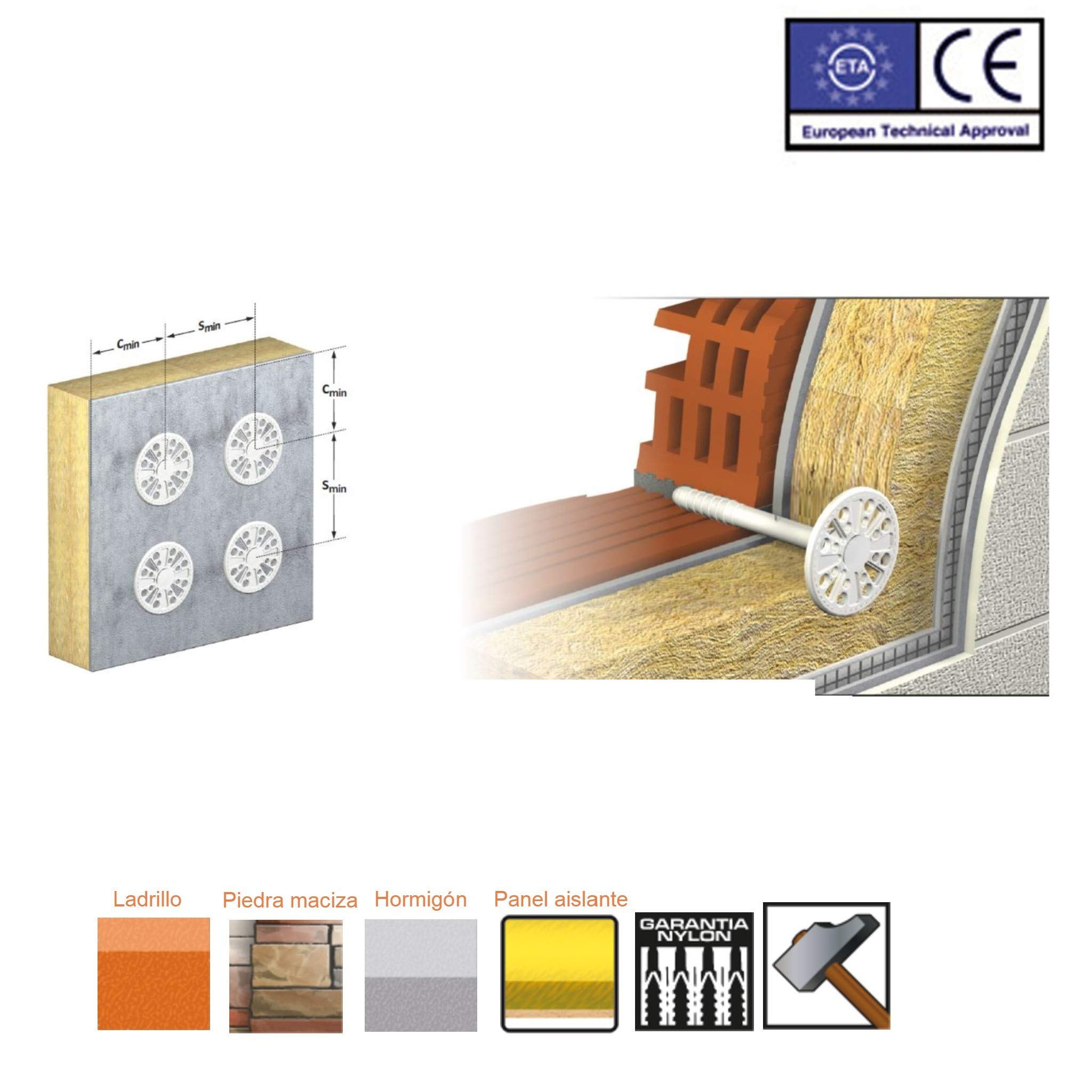 Bricoloco Taco para fijación de paneles aislantes EPA. Taco Espiga de fijación de paneles aislantes. Fijación de paneles aislantes para el sistema de aislamiento térmico exterior. (50, 8x85mm)