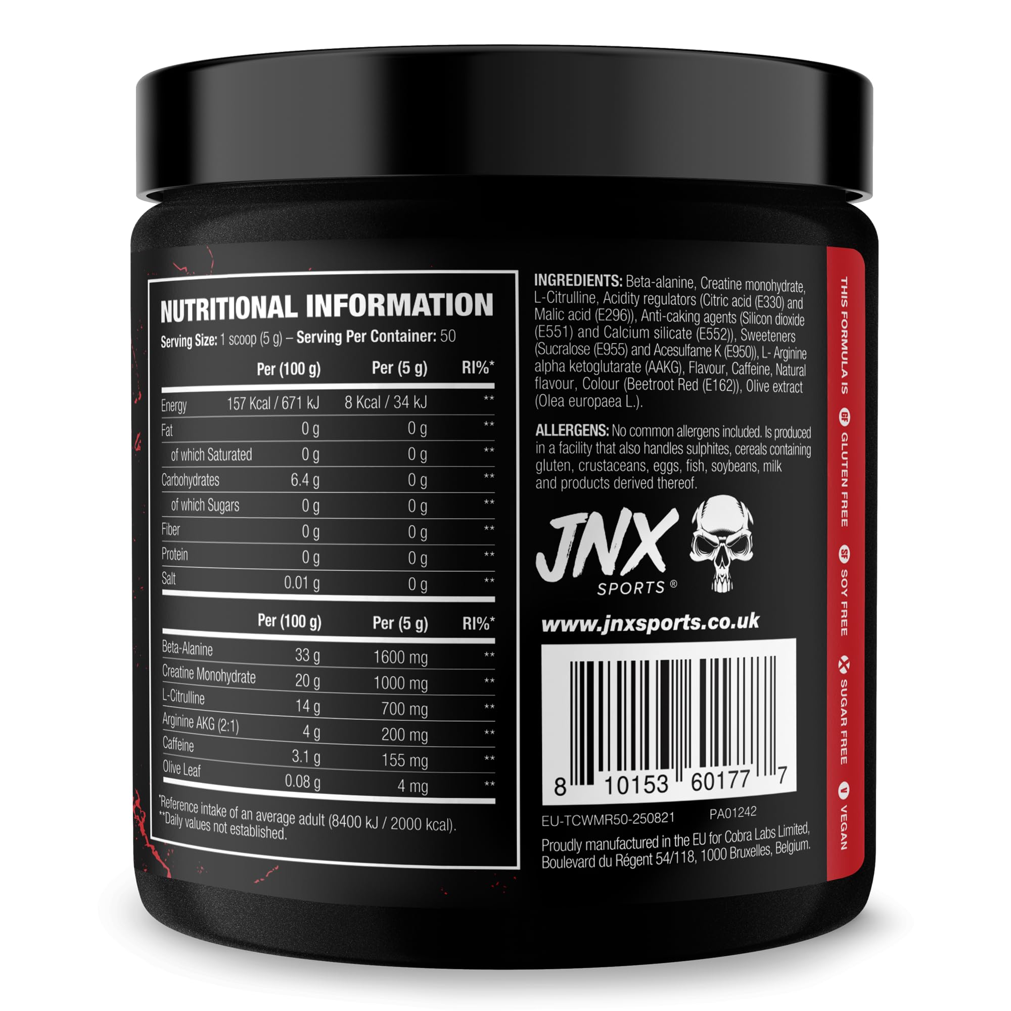 JNX Sports The Curse! Pre-Workout Powder with Caffeine, Beta-Alanine, Creatine & L-Citrulline, 50 Servings, Pre-Workout Supplement for Men & Women, Watermelon Flavour