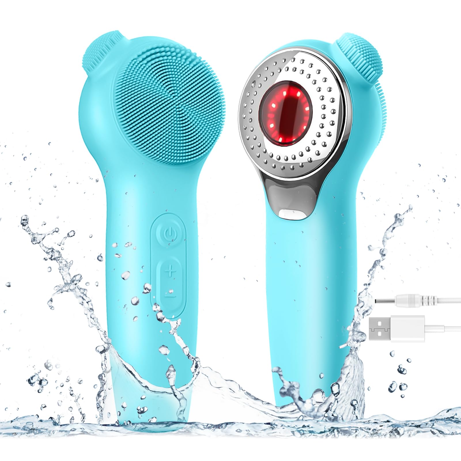 Landmore Limpiador facial de silicona, cepillo de limpieza facial impermeable con masaje térmico de luz roja, limpiador facial eléctrico con exfoliante de nariz para mujeres/hombres, limpieza