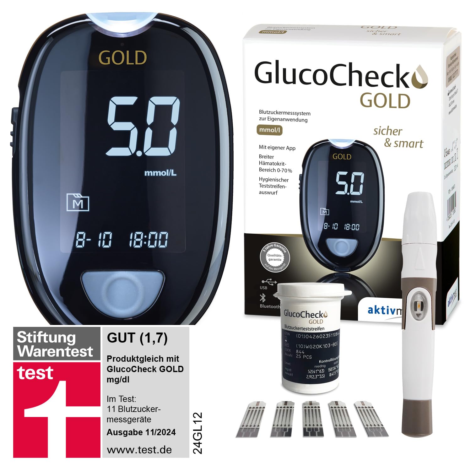 GlucoCheck Gold Blutzuckermessgerät (mmol/l)