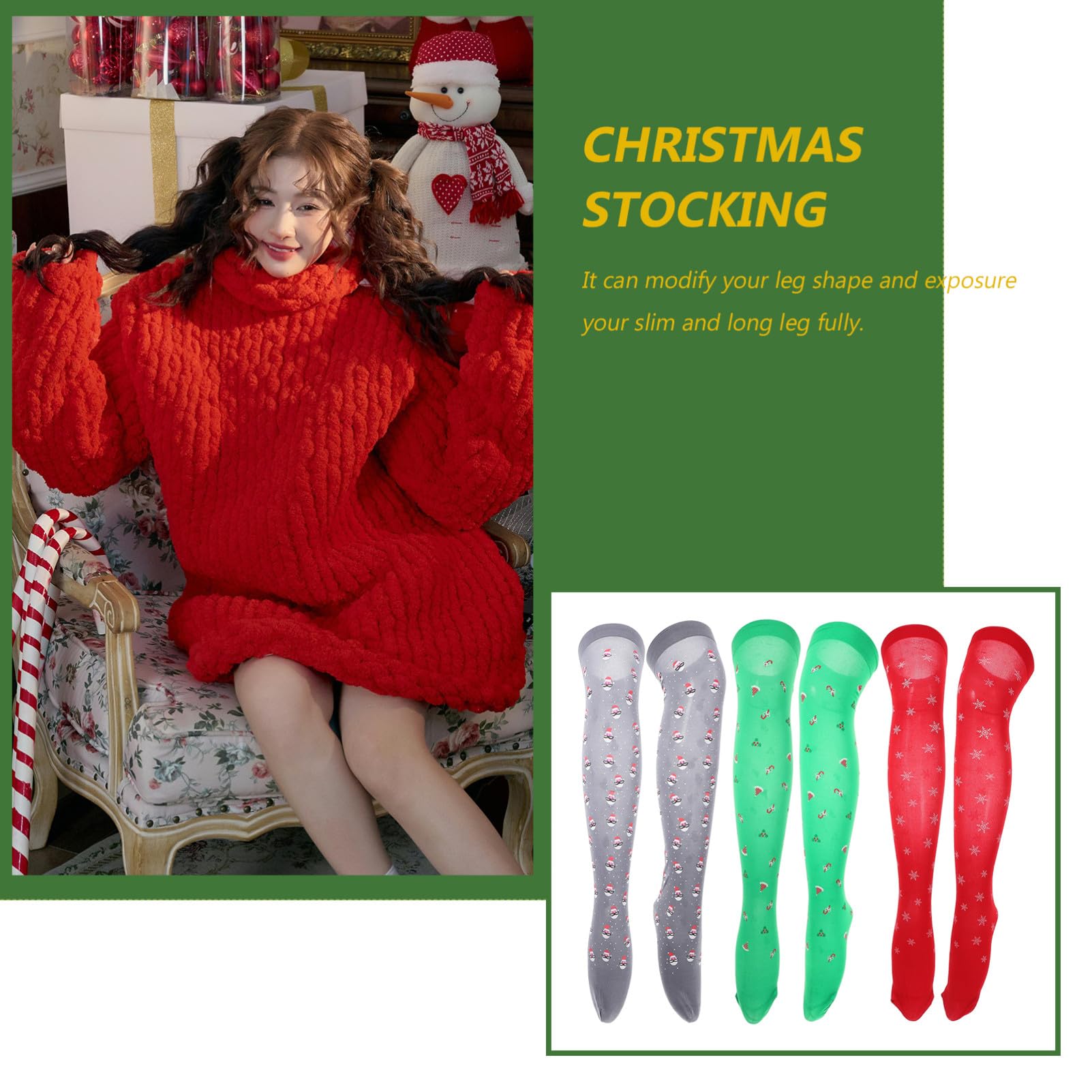 3pares Medias De Navidad Bonitas Calcetines Altos De Seda Para Mujer De Medias Navideñas Para Fiestas De Navidad