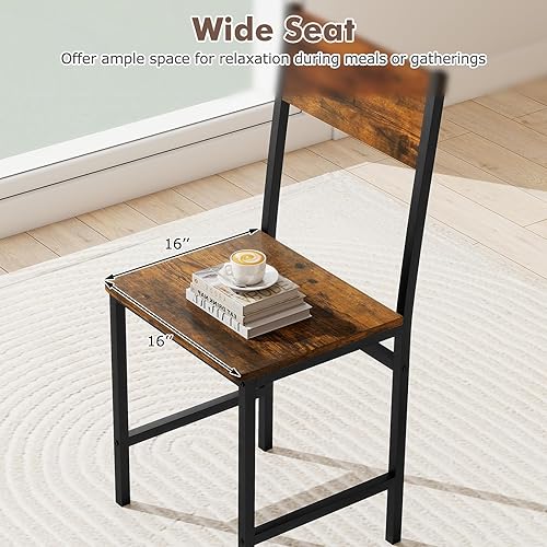 Miniatura 5 de COSTWAY Juego de 2 sillas de comedor, madera rústica y marco de metal, sillas laterales industriales sin brazos con asiento ancho y cómodo y