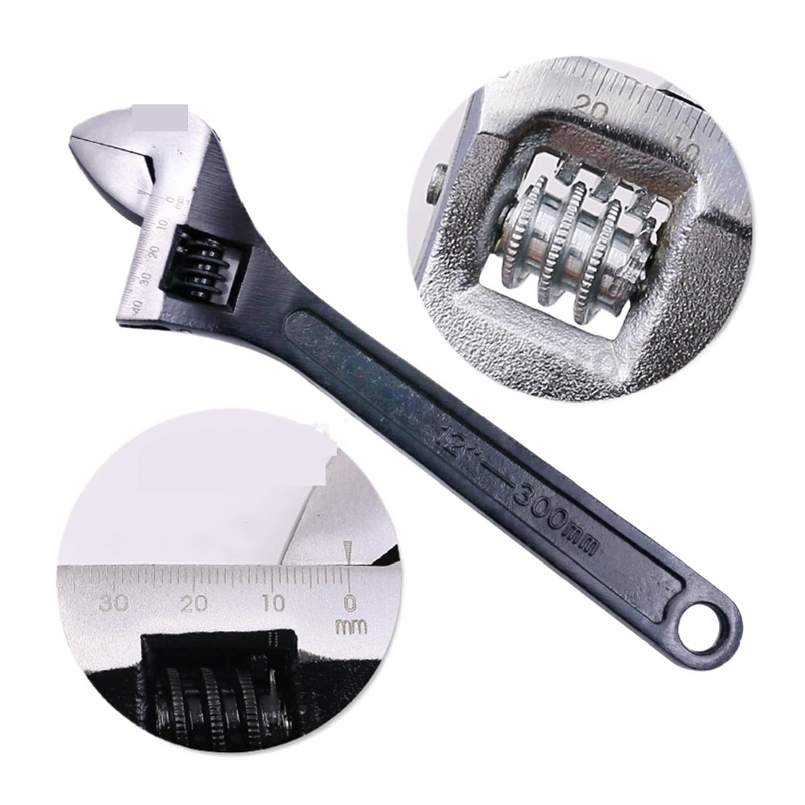 Llave Ajustable 1 Uds. Llave Inglesa Grande de acero/10 pulgadas/12 Pulgadas Llave de Boca Herramienta de Cambio(10 Inch 250mm Black)
