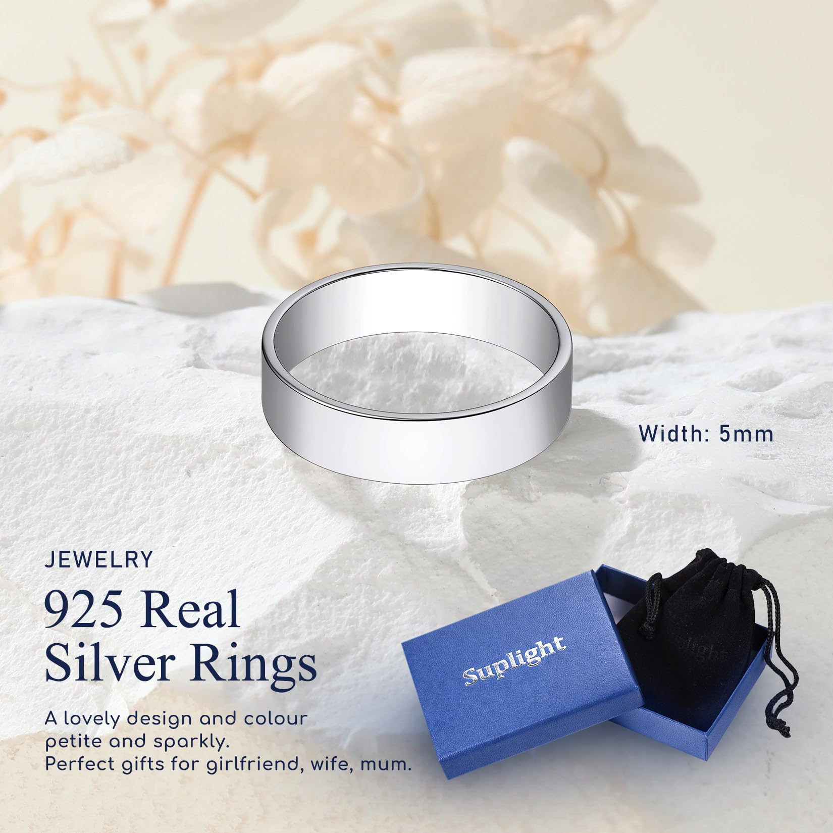 Suplight Anello Donna e Uomo in Argento Sterling 925 3/5mm Anello Semplice Personalizzabile Incisione Anello Matrimonio Anello Fidanzamento Coppia Misura 7-27 Confezione Regalo