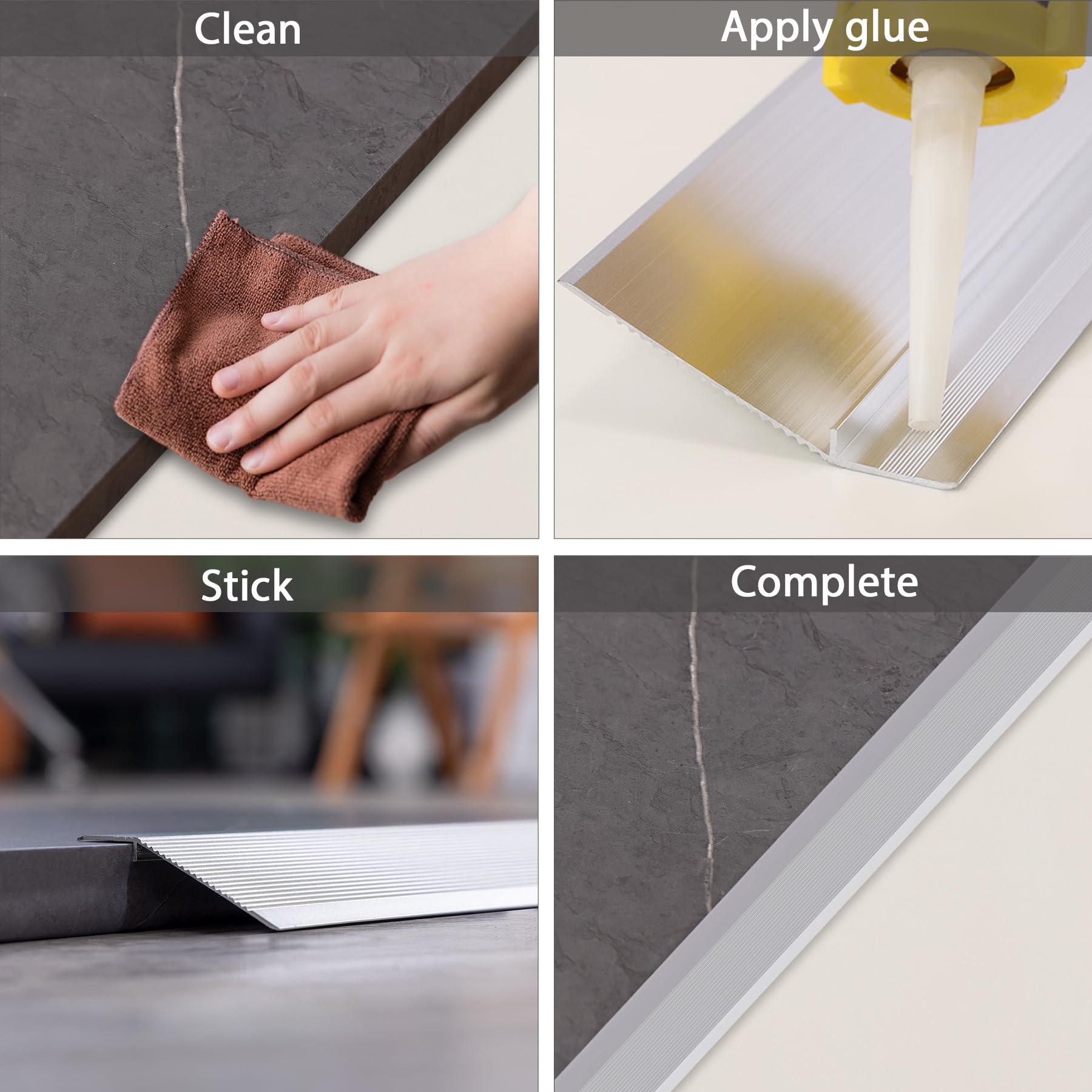 Gaahing Aluminium Boden Übergang Schwelle Streifen, Brücke die Höhe Lücke zwischen 0.75 bis 4cm für Tür, Schwelle, Übergang zwischen Fliesen und Laminat Planken (0.9m x 100mm, Mattsilber)