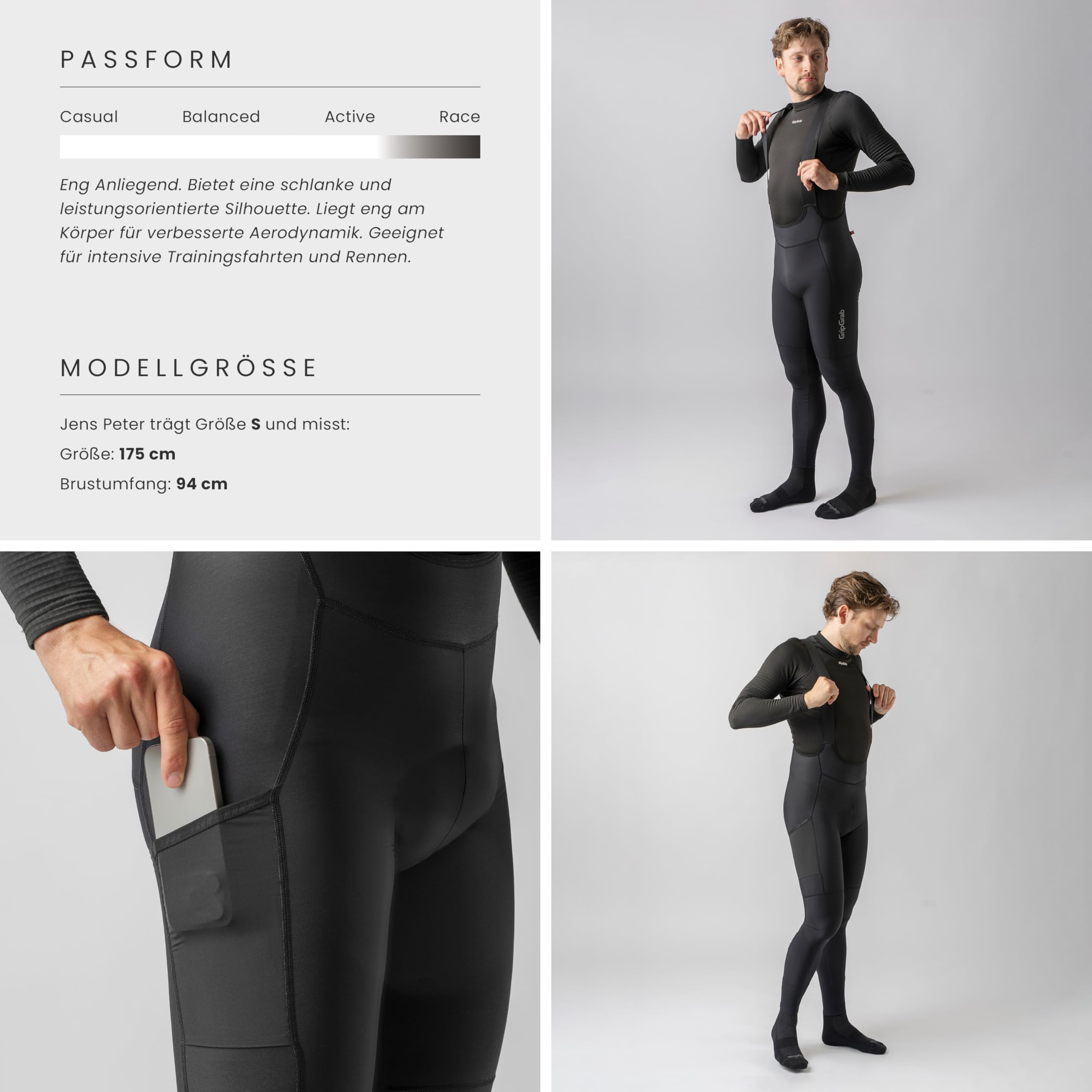 GripGrab PACR Thermo Winter Bib Tights ohne Polster Herren Radhose Lang