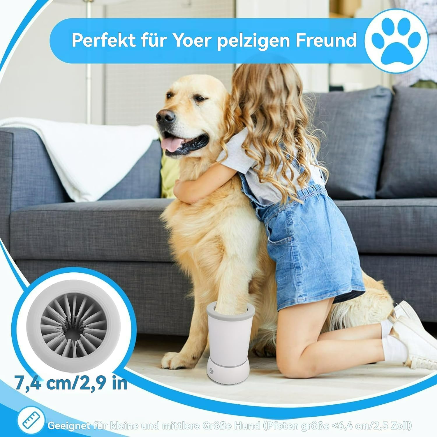 Pfotenjoy Pawclean Pro, Pfotenjoy Pfotenreiniger Für Hunde, Sanfte 360°-Reinigung, Extra Leise & Stressfrei, Usb Wiederaufladbar, Blitzschnell Gereinigt, Ultralange Standby-Zeit (A)