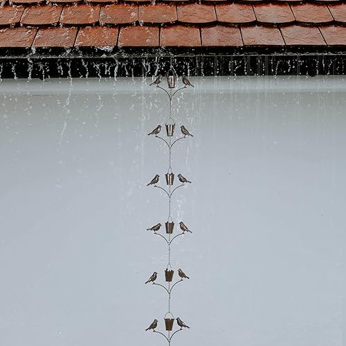 Miniatura 7 de TZSSP Cadena de lluvia, cadenas de lluvia de cobre, 7 tazas, cadena de lluvia de pájaros de 6.3 pies, cadena de captura de lluvia ajustable para