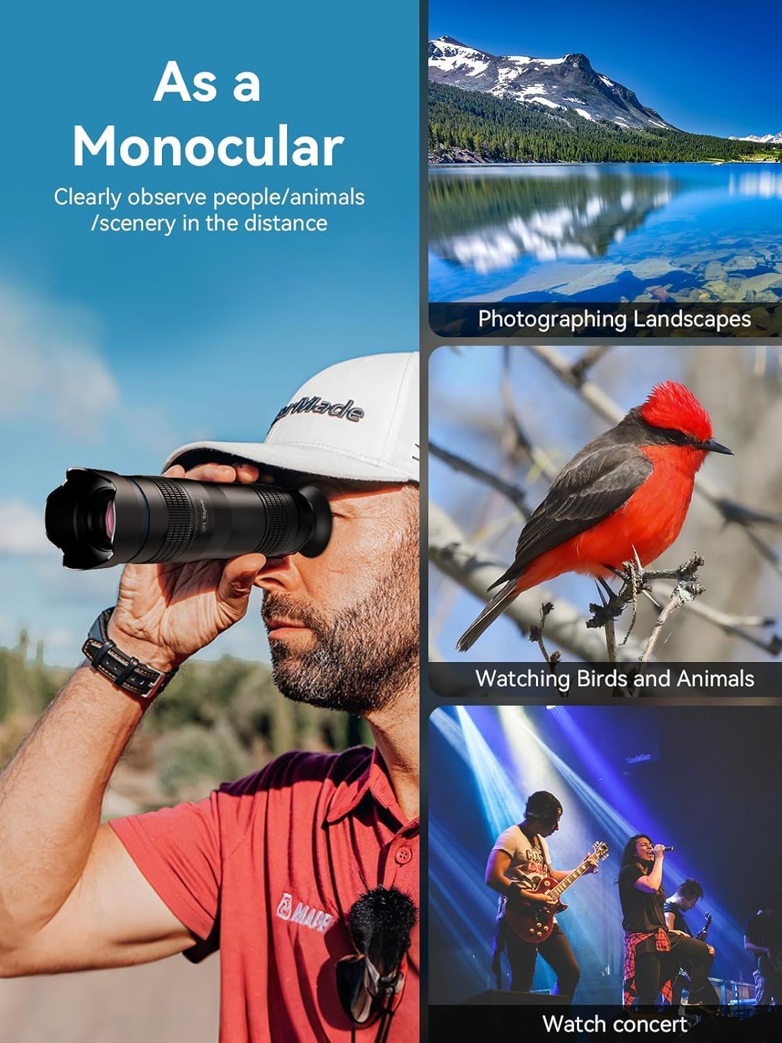 MIAO LAB 28X HD Telephoto Lens for iPhone/Samsung/Android, High Power Telephoto Camera Lens with Universal Clip Compatibility Most Smartphone