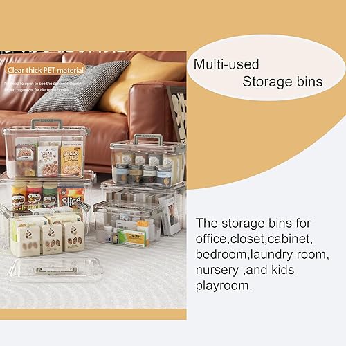 Miniatura 6 de Cajas de almacenamiento de plástico y contenedores organizadores apilables con tapa y hebillas de cierre seguro, caja de clip transparente para