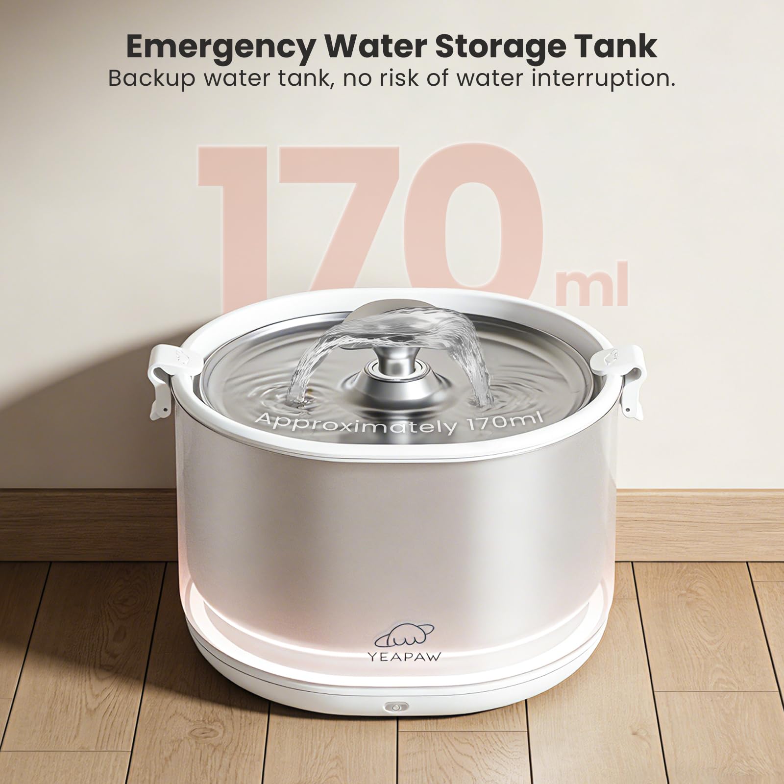 Cat Water Fountain Pumpless Stainless Steel Buckets & Bowl Wireless Pet Water Fountain 2.5L Water Fountains for Cats Indoor Dispenser Easy to Clean BPA -Free White - image 7