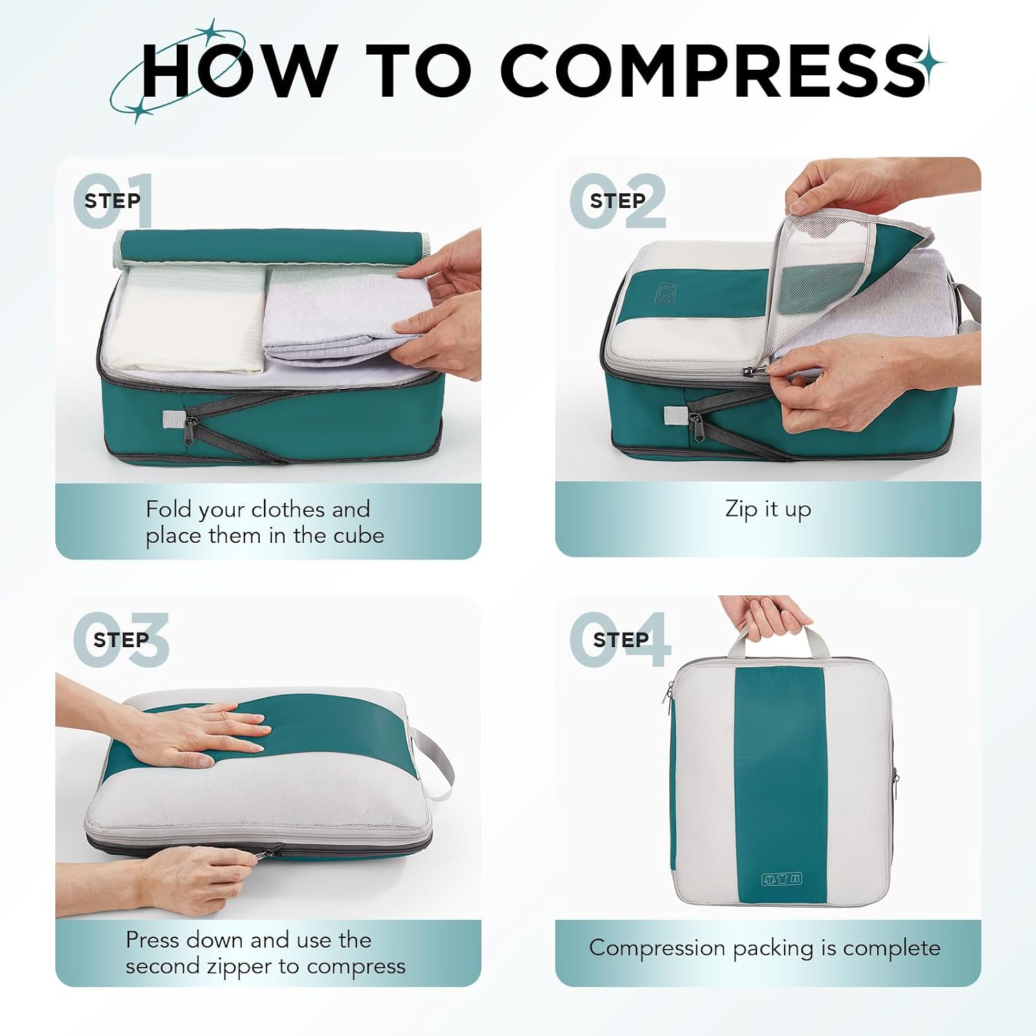 10 Set Compression Packing Cubes for Travel Essentials,Compressible Expandable Packing Cubes for Suitcase,OlarHike Luggage Garment Bags for Travel,Handy Helper for Organizing Clothes(Dark Blue Green) thumbnail