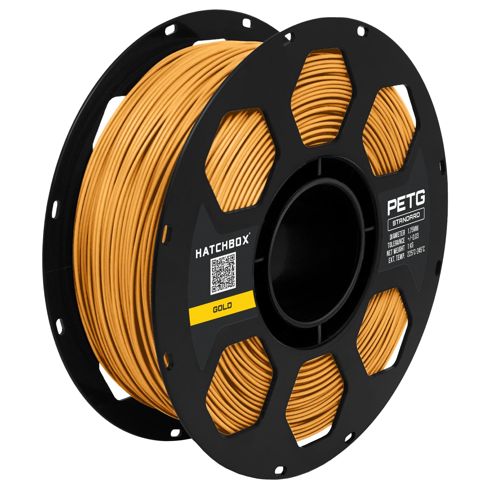 HATCHBOX PETG 3D Printer Filament, Dimensional Accuracy +/- 0.03 mm, 1 kg Spool, 1.75 mm, Gold