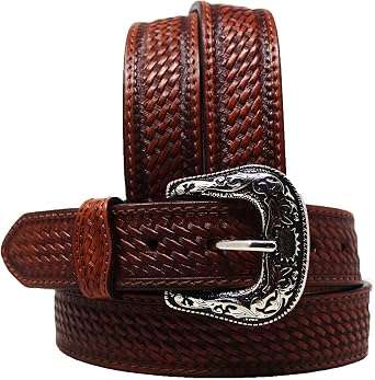 Western 1-3/4" Tapered Basket Weave Full-Grain Brown Leather Belt 26RS09T