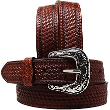 CHALLENGER Western 1-3/4" Tapered Basket Weave Full-Grain Brown Leather Belt 26RS09T