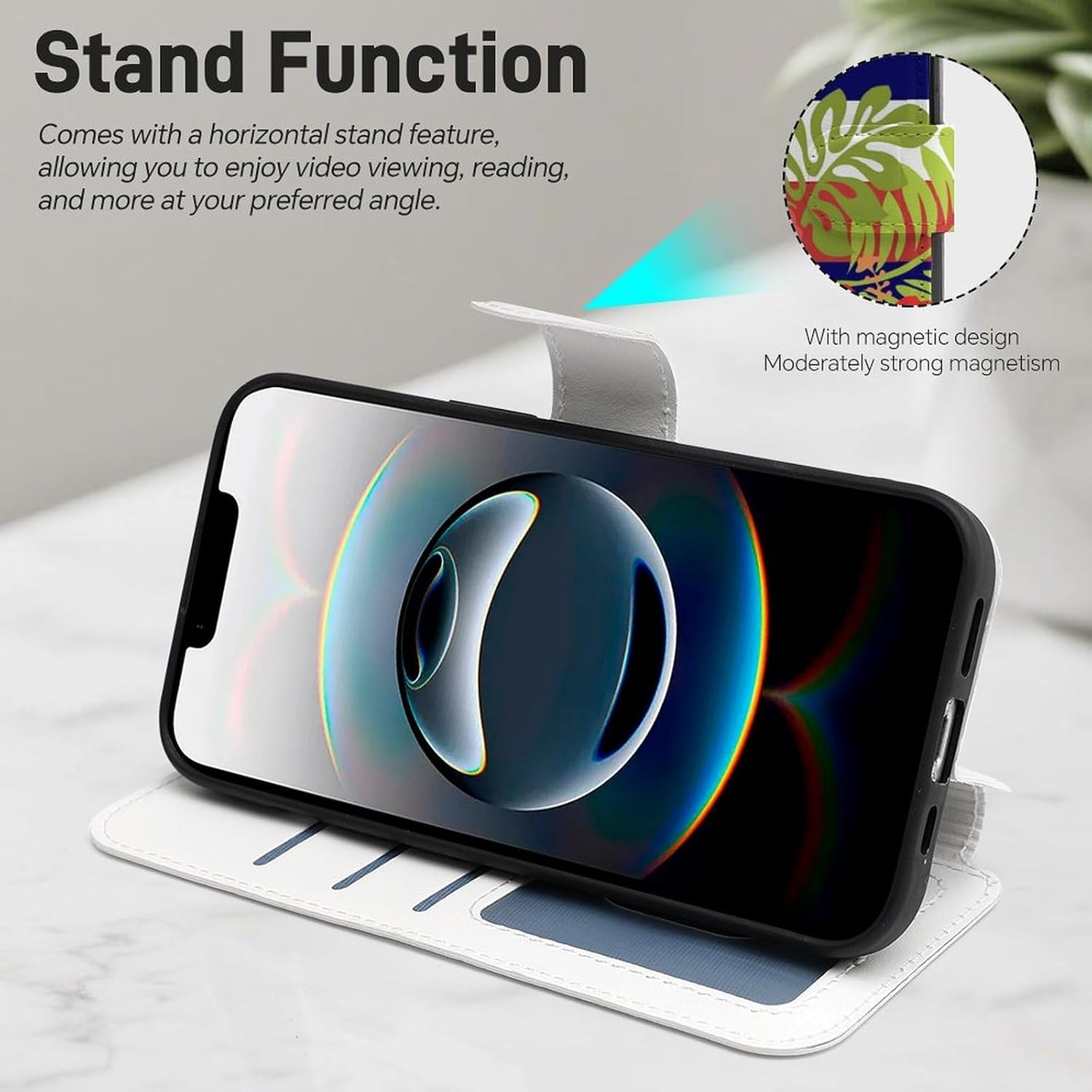 Hawaii Hawaiian Flag Tropical Plants Compatible with iPhone 16/16 Plus/16 Pro/16 Pro Max/16 E Case Phone Wallet Card Holder Flip Cover with Wrist Strap