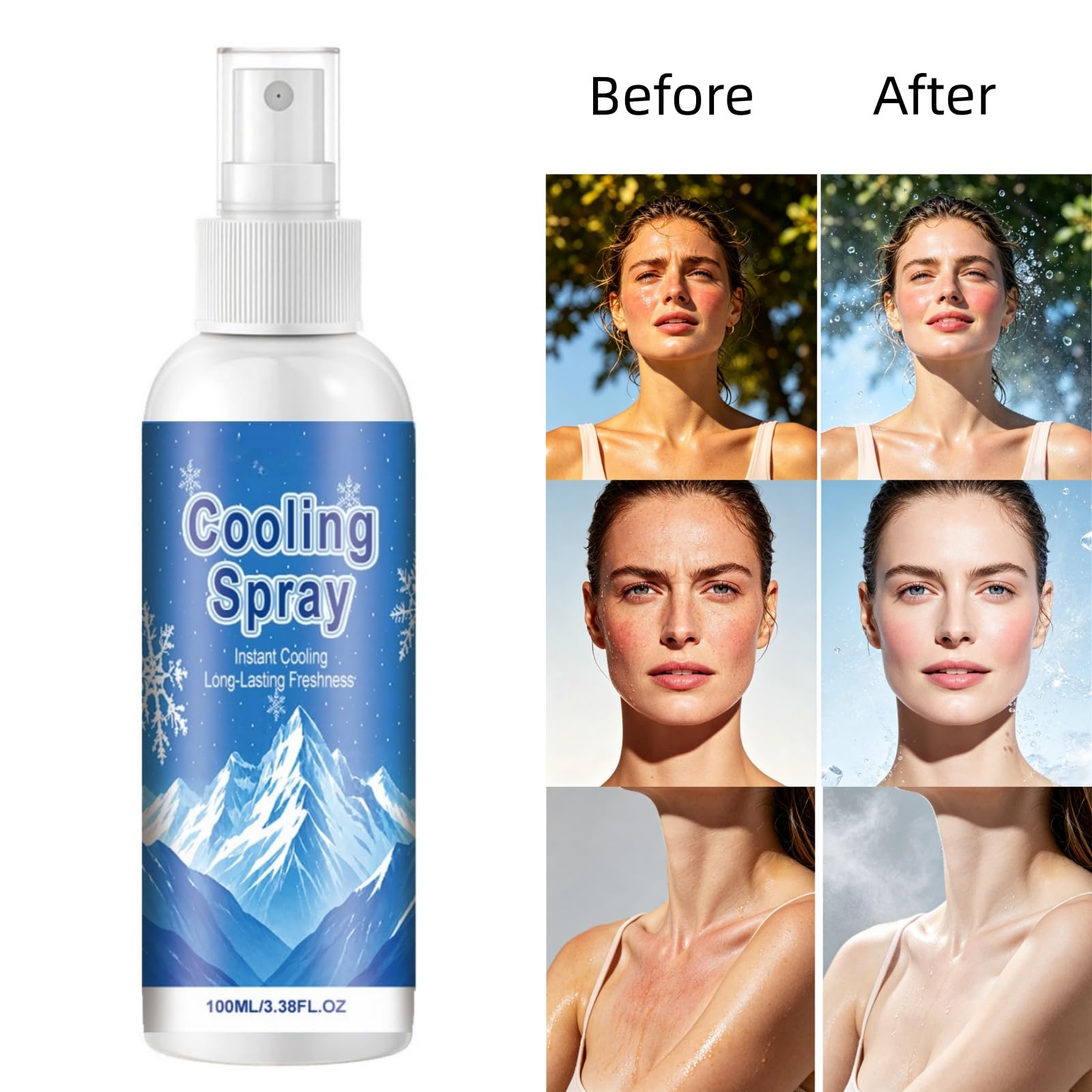 Cooling Spray for Hot Weather, Instant Cooling Spritz & 100ml Portable, Travel Size Body Mist, Long Lasting Heat Relief Spritz for Summer Outdoor Sports (6pcs)