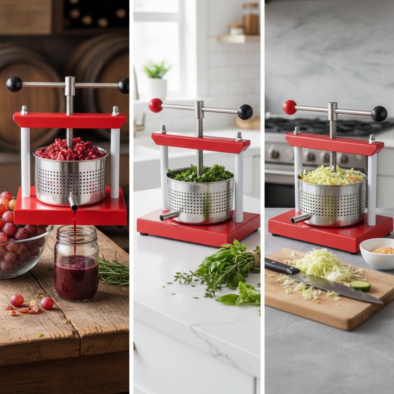 Manual Press Spremi Frutta Pressa Vino Spremiagrumi Estrattore Manuale in Acciaio Inox con E Scarico Integrato per Lavorazioni Alimentari Cucina Domestica Preparazioni Casalinghe