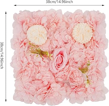 Flower Wall Panels 3D Flower Wall Backdrop, 12Pcs Artificial Flower Wall Panel Silk Rose Floral Decorative Faux Flower Wall Background for Wedding Home Decoration (Pink, Champagne,15*15in)