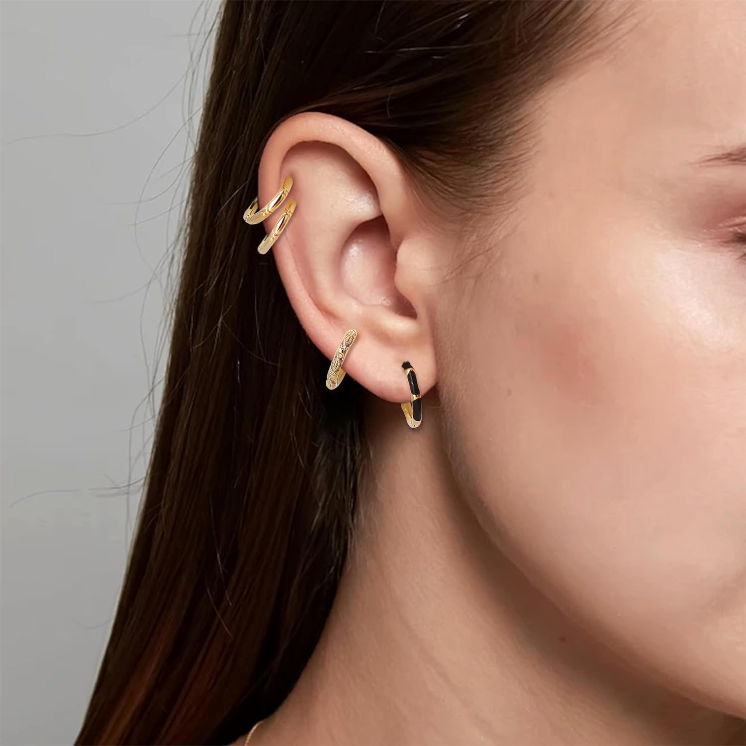 Sonateomber 3 Pairs Small Hoop Earrings for Women Multiple, Cute Gold Tiny Cubic Zirconia Huggie Sterling Silver Ears Cartilage Earrings Jewelry Gift - Image 3