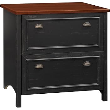 Amazon Com Bush Furniture Stanford 2 Drawer Lateral File Cabinet In Antique Black And Hansen Cherry Furniture Decor