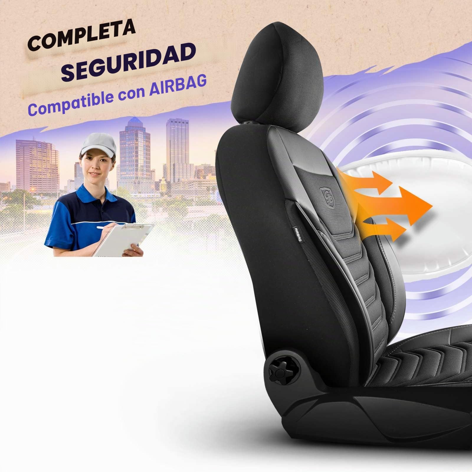 Fundas universales para asientos de coche para turismos y SUV - Fundas premium para asientos delanteros de coche en tejido piqué, negro-gris, funda de asiento compatible con bolsa de