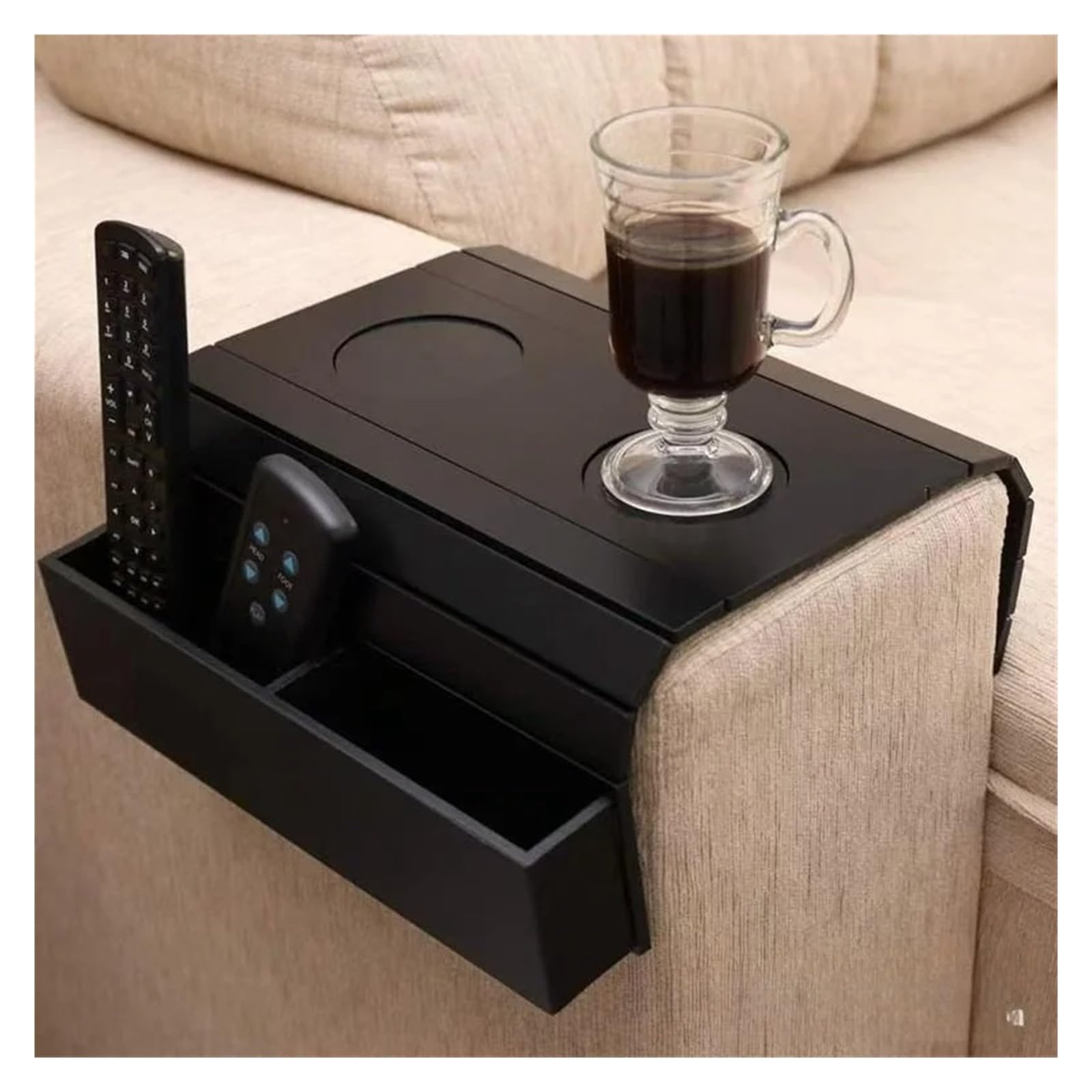 Iopklytf Black Sofa Armrest Organizer Wooden Chair Armrest Cup Holder Tray
