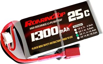 RoaringTop LiPo Battery Pack 25C 1300mAh 3S 11.1V with T-Plug for RC Car Boat Truck Heli Airplane