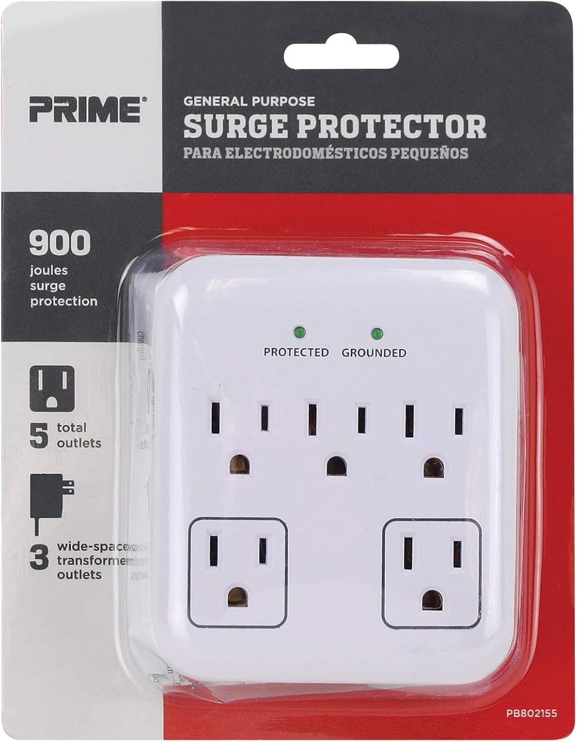 Prime Wire & Cable Prime Wire PB802155 5-Outlet Small Appliance Appliance Surge Protector, White