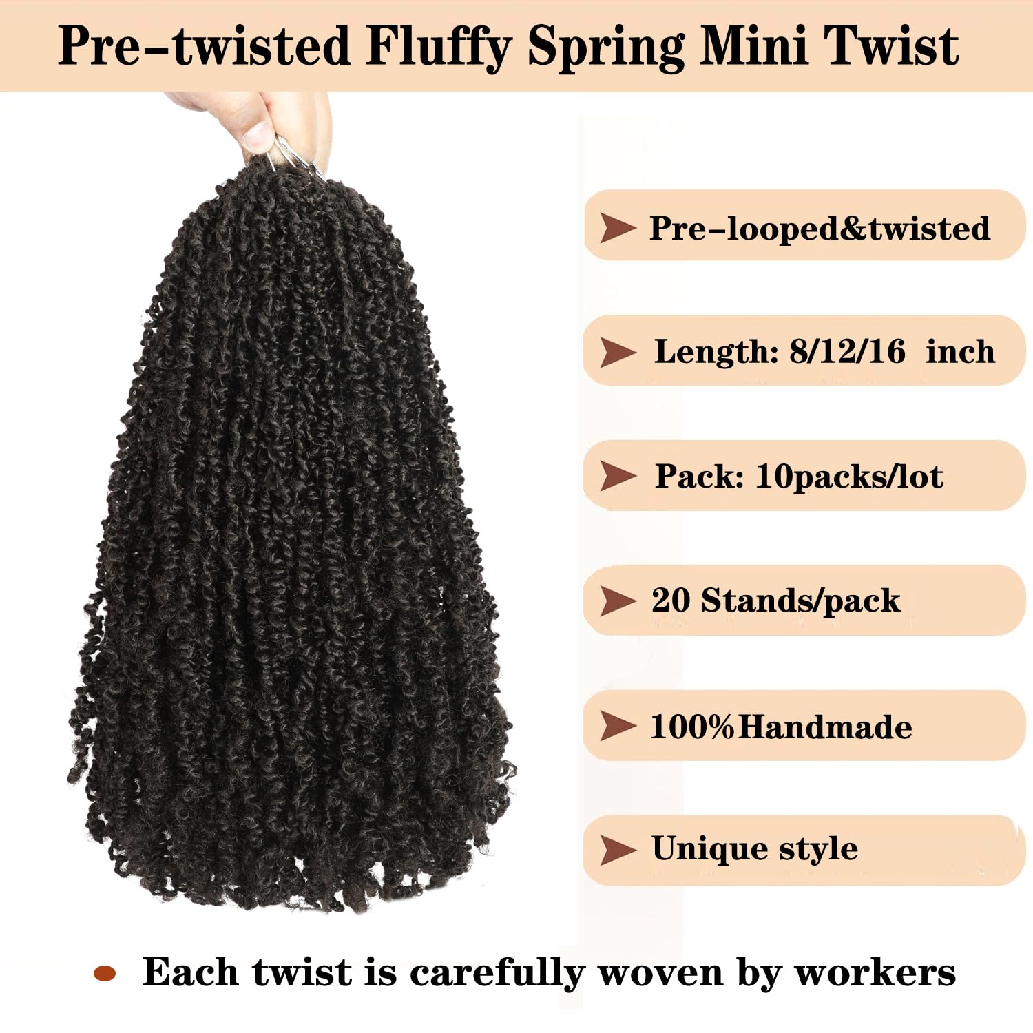 10 Packs Yanky Twist Crochet Hair 16 Inch Pre-twisted Natural Black Kinky Mini Spring Small Curly Senegalese Twist Braids Yankee (4#(Brown) - Image 2