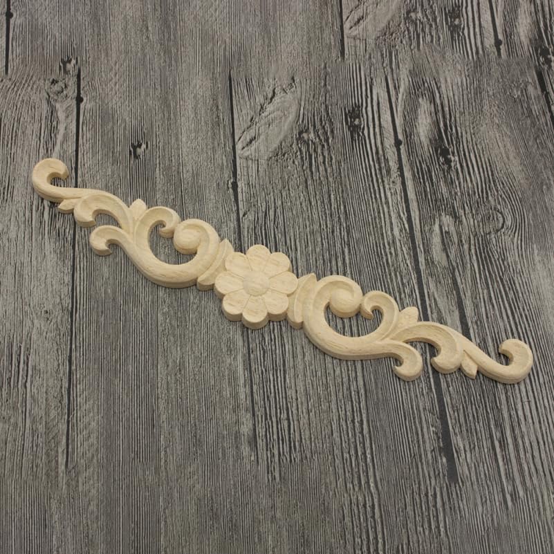 Miniatura 5 de Ciieeo Cabezal de puerta con apliques de madera maciza, 2 piezas, tallado, onlay, marcos de puerta de gabinete, sin pintar, 15.74 x 2.16 x 0.31