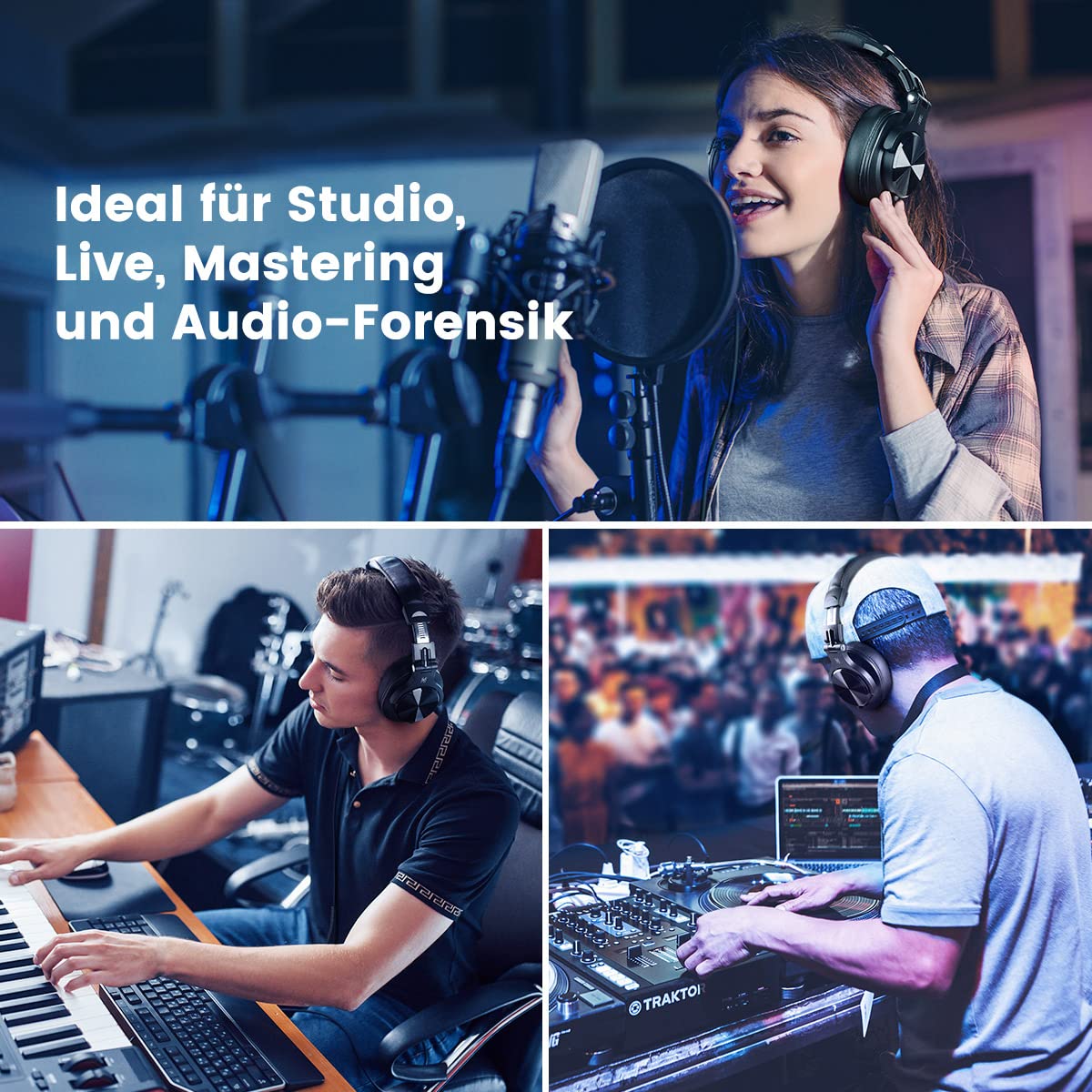 OneOdio Kopfhörer Over Ear, DJ Kopfhörer mit Kabel, Professionell Geschlossener Studio HiFi Kopfhörer mit Share Port für E-Drum Piano Gitarre AMP Recording Monitoring