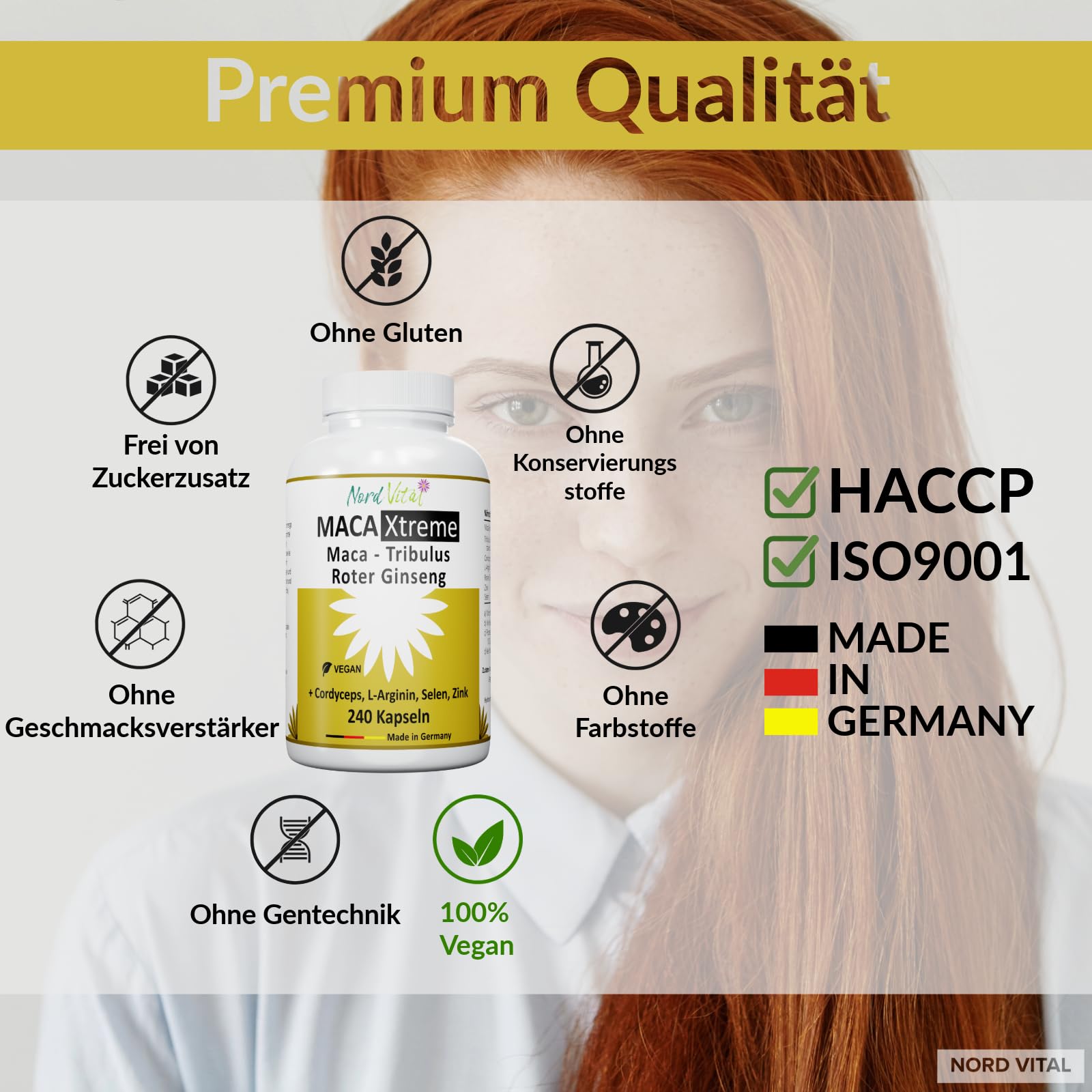 Maca Kapseln mit Ginseng, Cordyceps, L-Arginin und Tribulus Terrestris – ultra hochdosiert – mit Zink und Selen – 240 vegane Kapseln – deutsche Herstellung - hochwertige Rezeptur