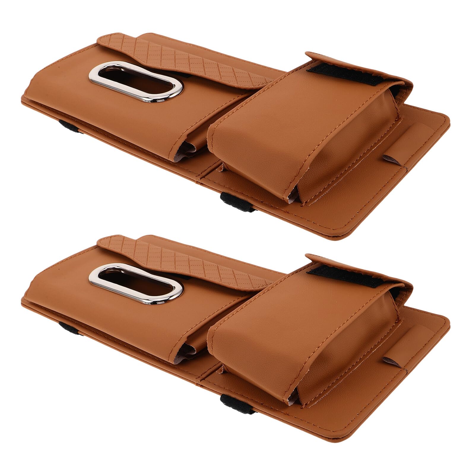POPETPOP Clip Multifunzionale per Visiera Parasole Auto 2 Pezzi Supporto Portaocchiali da Sole in PU Marrone Organizer Compatibile Berline e Suv Accessorio Salvaspazio per Interni Auto