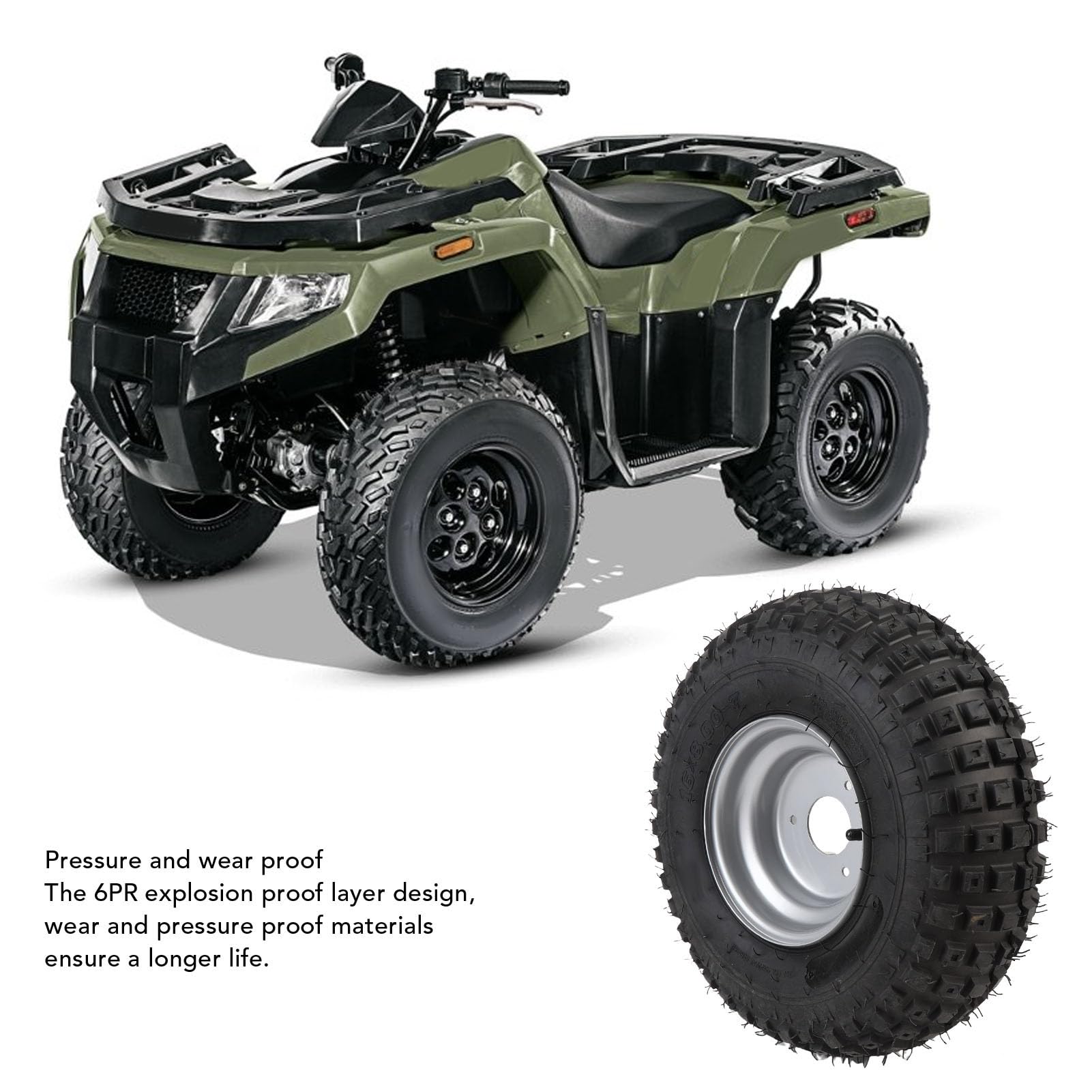 Acouto Tire 16x8-7 avec Roue 16x8-7 et 6pr Prevure Prooft ATV Utv Go Kart Chariot Pneu de Pneu Spécialement Conçu pour Une Excellente Adhérence avec Un Concentrateur à 3 Trous pour Une