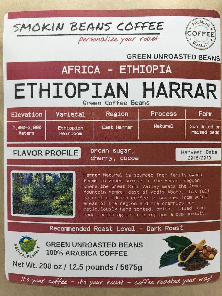 12.5 Pounds African Ethiopia Harrar Unroasted Arabica Green