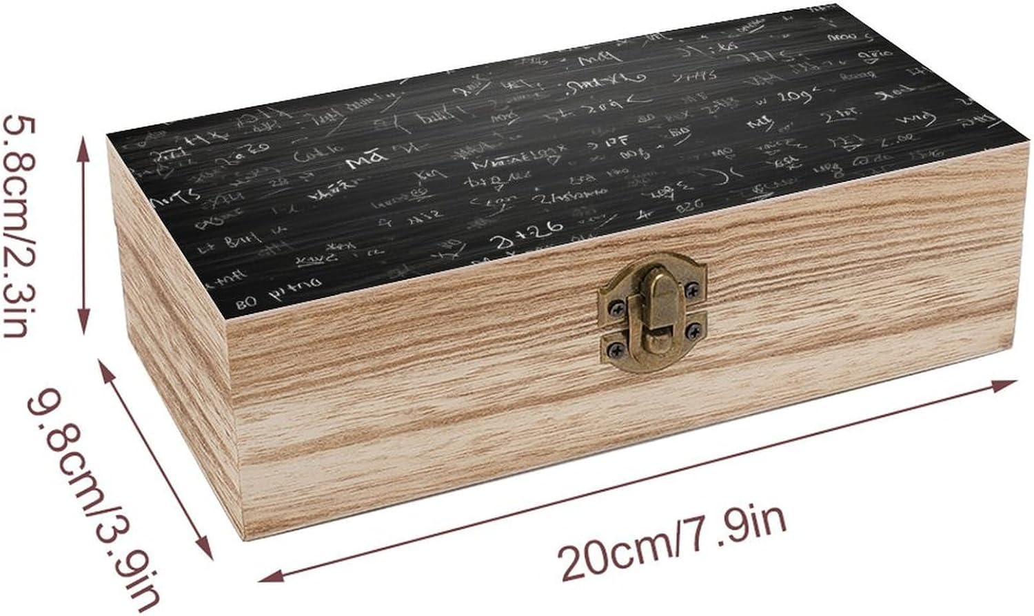 Blackboard Wallpaper Memory Jewelry Wooden Box, Large Wooden Treasure Chest Boxes with Hinged Lid, Photos Storage Case for Women Men, Wooden Keepsake Box, 7.9'' X 3.9'' X2.3''