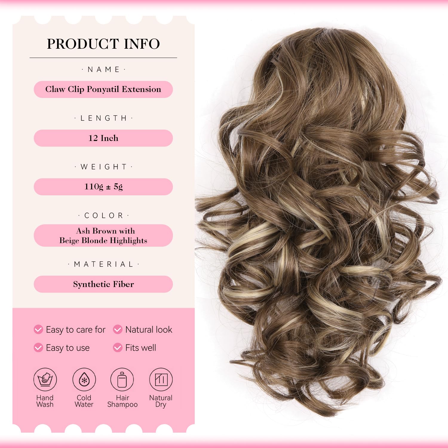 Clip in Ponytail Hair Extensions, 12 Inch Curly Ponytail Extension - Image 2