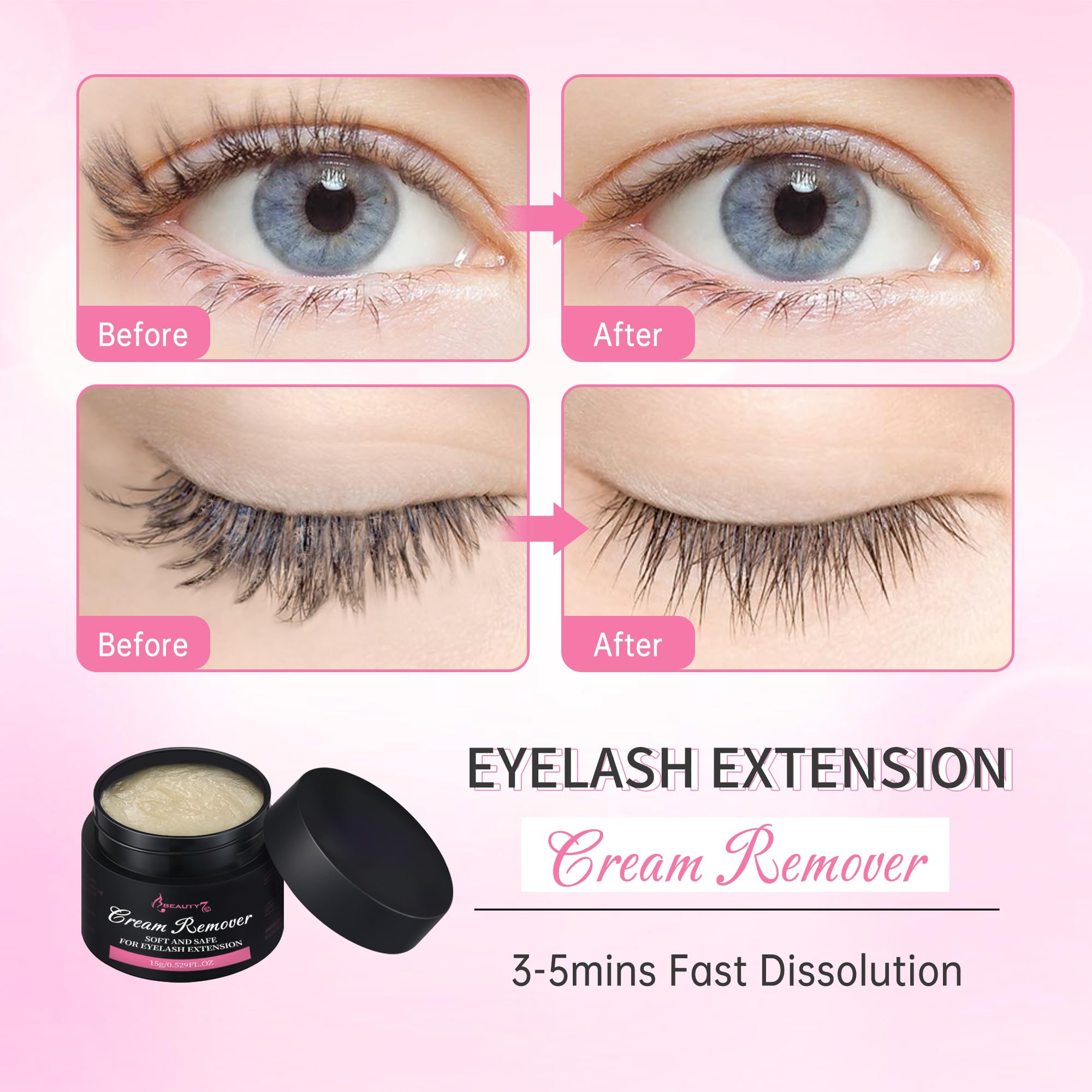 Beauty7 Crème Remove Cils Extension 15g, Crème Dissolvant Colle d'extension Cils Rapide, Produit Pour Retirer Extension de Cils Inodore