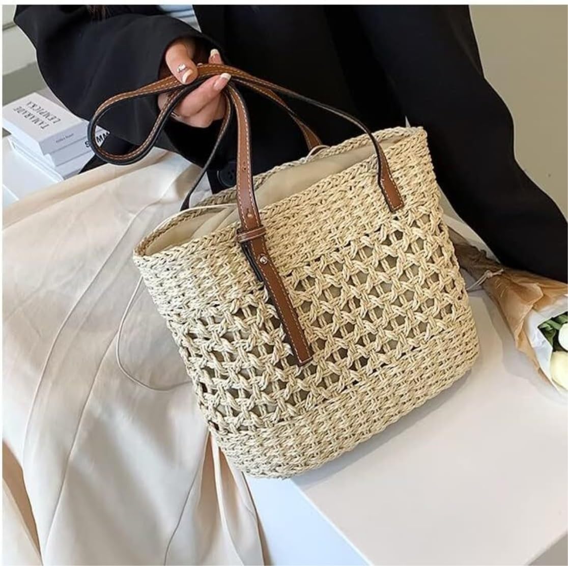 Bolso Paja Mujer Verano Bolsos De Paja De Verano, Bolso Tejido para Mujer, Bolsos Femeninos, Bolso De Hombro Bolso de Playa(Color:B)
