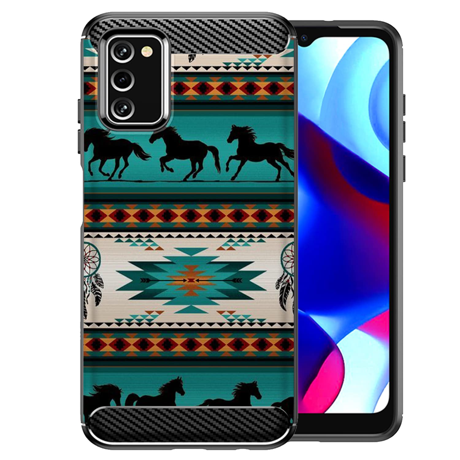 Cases on Deck CasesOnDeck Case Compatible with [Samsung Galaxy A03S / A03s Case] Tribal Floral Matte TPU Flexible Carbon Fiber Textured (Horse T