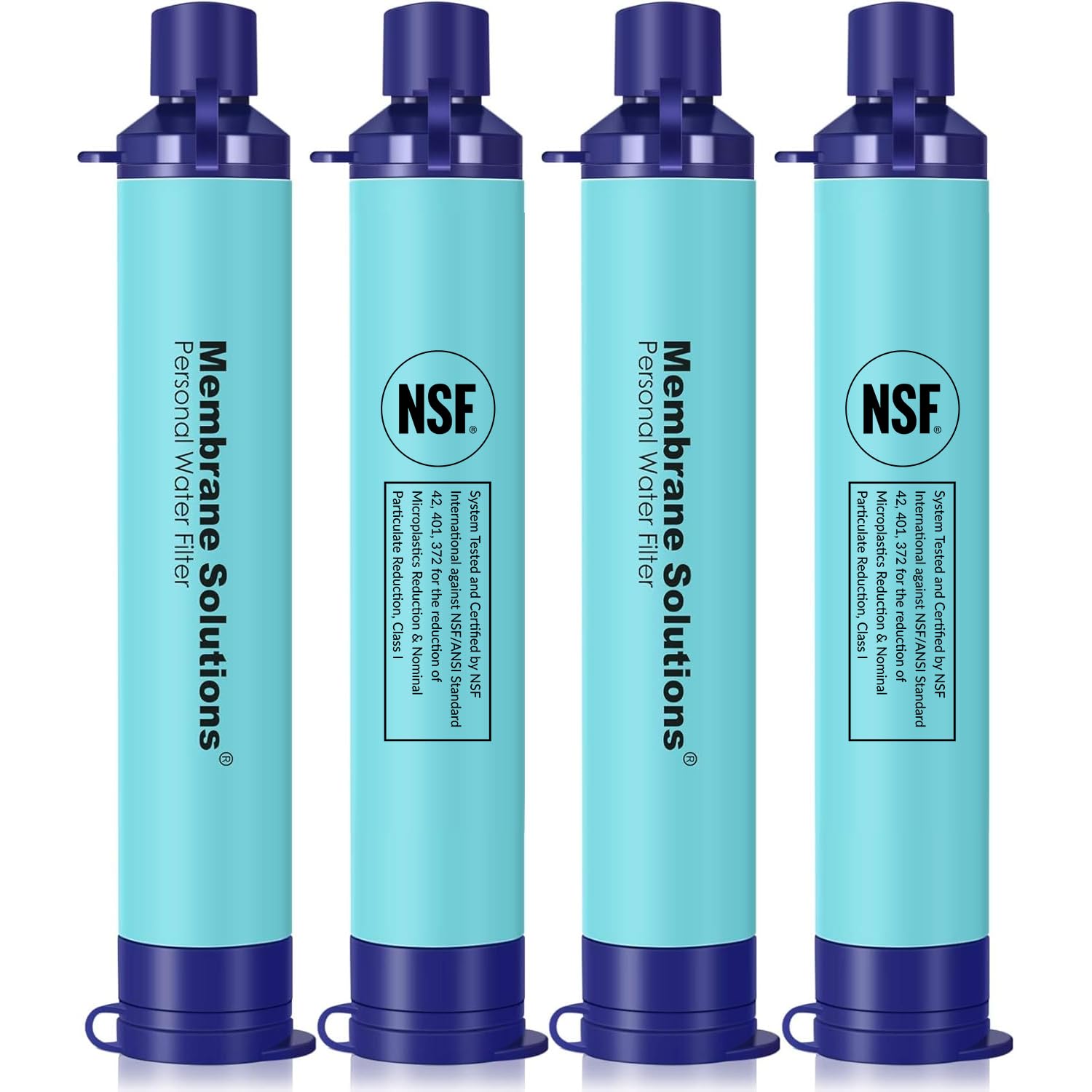 Membrane Solutions Tragbarer Wasserfilter-Strohhalm-Filtrations-Strohhalm-Reiniger, Überlebensausrüstung für Wandern, Camping, Reisen und Notfall, Blau, 4 Stück