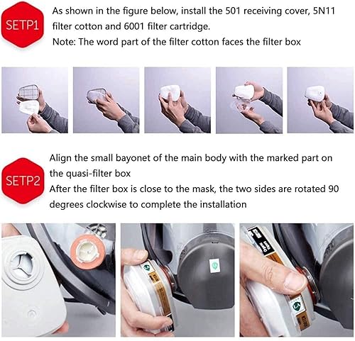 Miniatura 3 de Cartuchos de filtro 6001 de repuesto para respirador de gas, 2 cartuchos de filtro + 2 fundas de filtro + 8 filtros de algodón, se aplican a