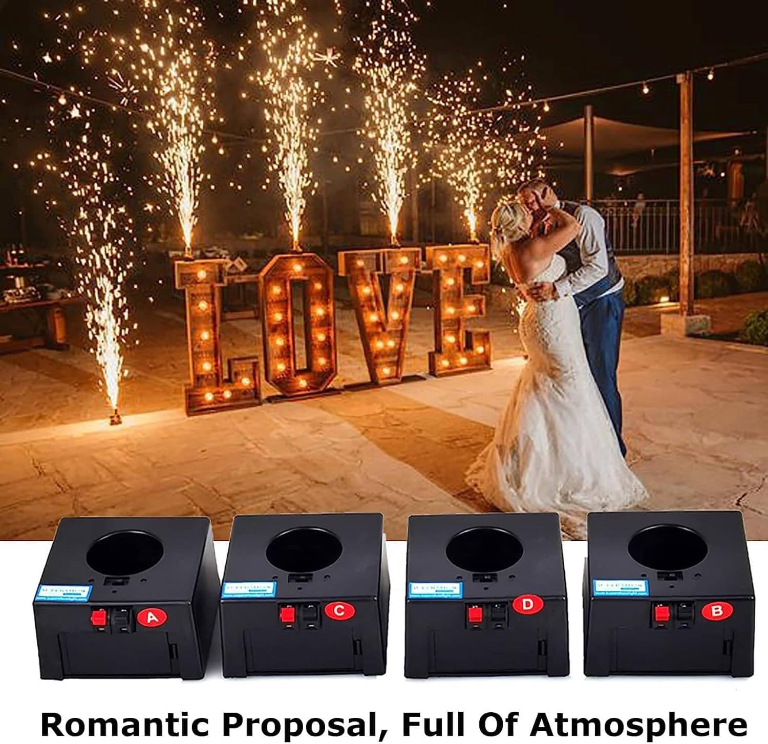 Macchina per Fontana A Scintilla Fredda, Meccanismo di Sparo per Fuochi D'artificio, 1 Controllo, 8 Basi, 30-50M, con Scatola di Protezione, Telecomando, 8 Pezzi, per Matrimoni, Palcoscenici