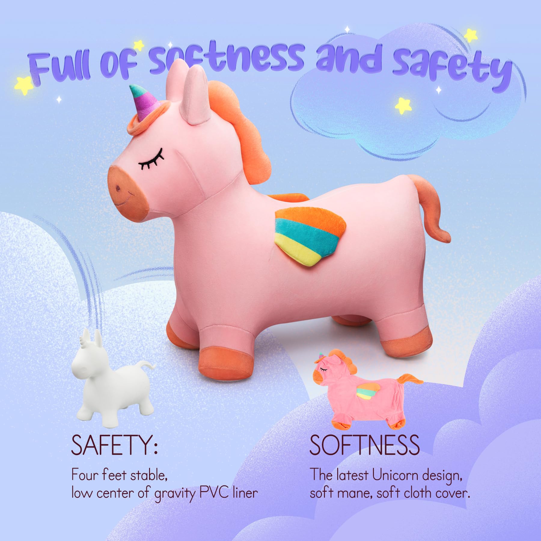 U&C Planet Pink Unicorn Bouncy Horse for Toddlers, Bouncy Animals for Toddlers, Animal Hopper Bouncing Toys Gift for 18 Months 2 3 Years Old Outdoor Indoor with Pump